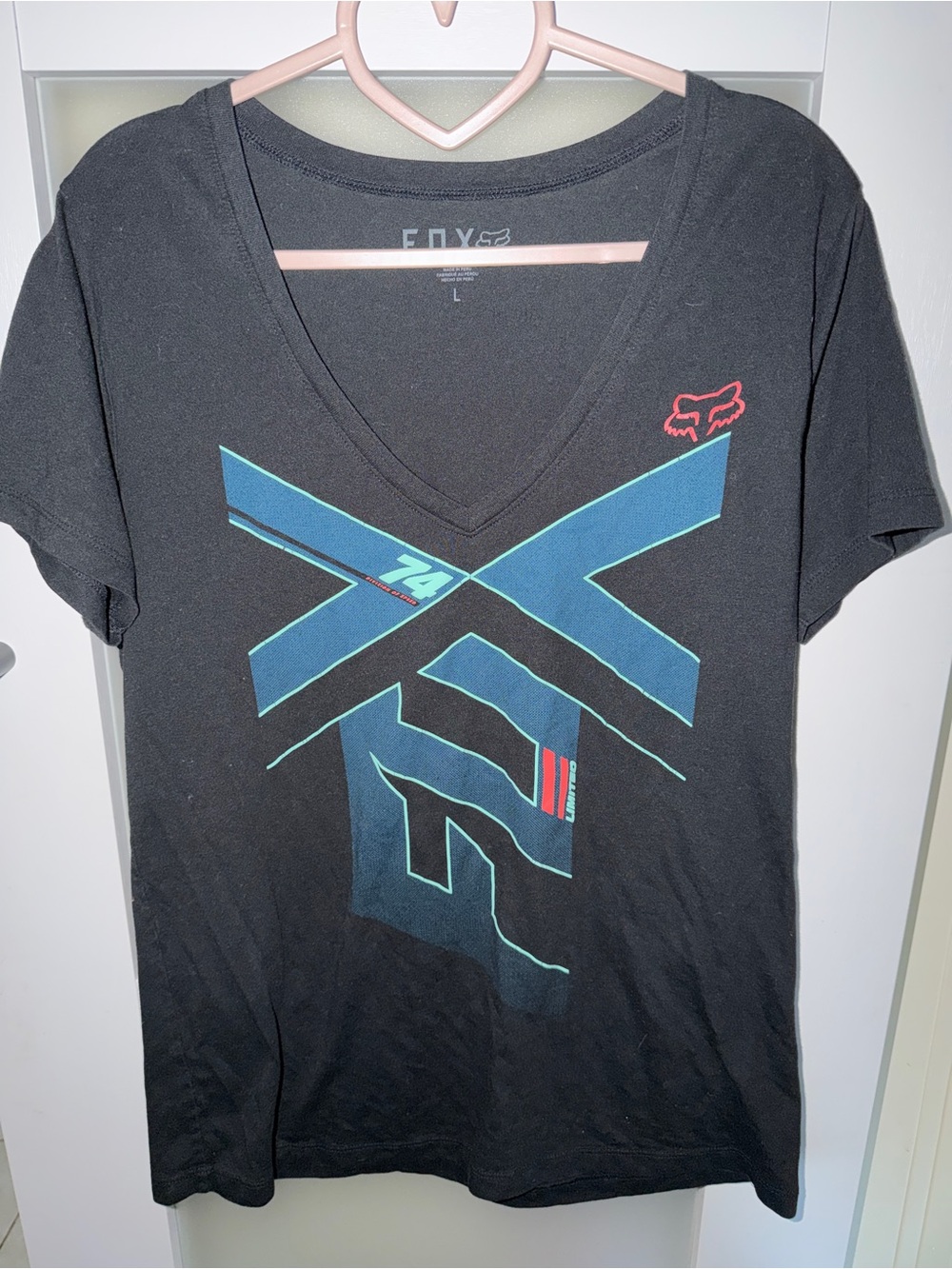 FOX Racing Women’s Size L Black V Neck Graphic T Shirt Motocross